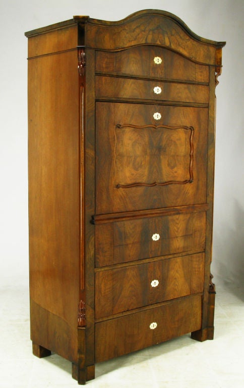 Biedermeier Burled Walnut & Bone Secretaire a Abattant