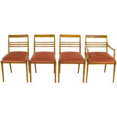 Four Renzo Rutili  Walnut & Upholstered Dining Chairs
