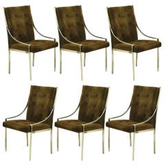 Set Six Pierre Cardin Chocolate Velvet &  Nickel Dining Chairs