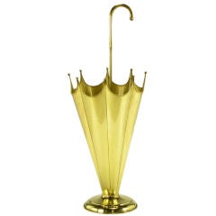 Vintage Umbrella Stand Of Partially Open Solid Brass Umbrella
