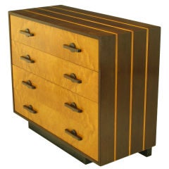 Quilted Maple & Walnut Four Drawer Art Deco Commode
