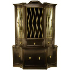 Vintage Grosfeld House Dark Walnut & Brass Tall Cabinet