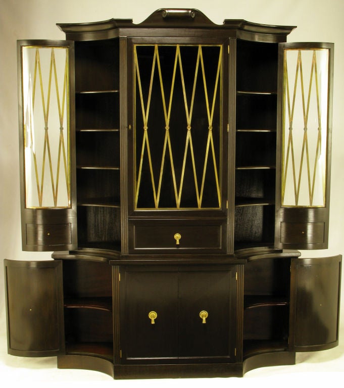 Grosfeld House Dark Walnut & Brass Tall Cabinet 1