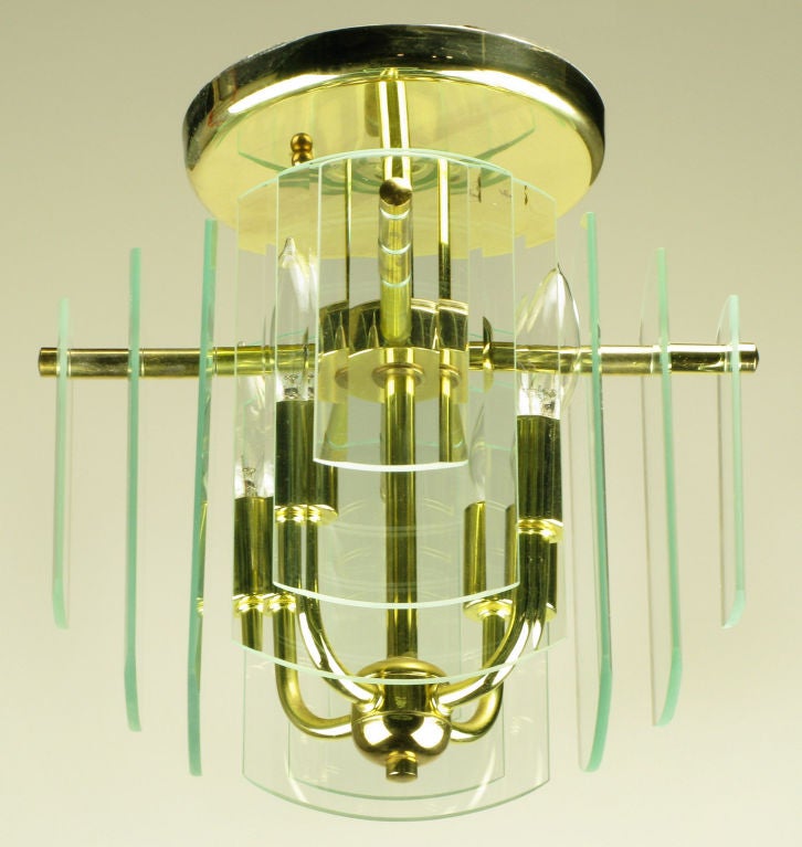 American Pair Brass & Beveled Graduated Glass Ceiling Lights