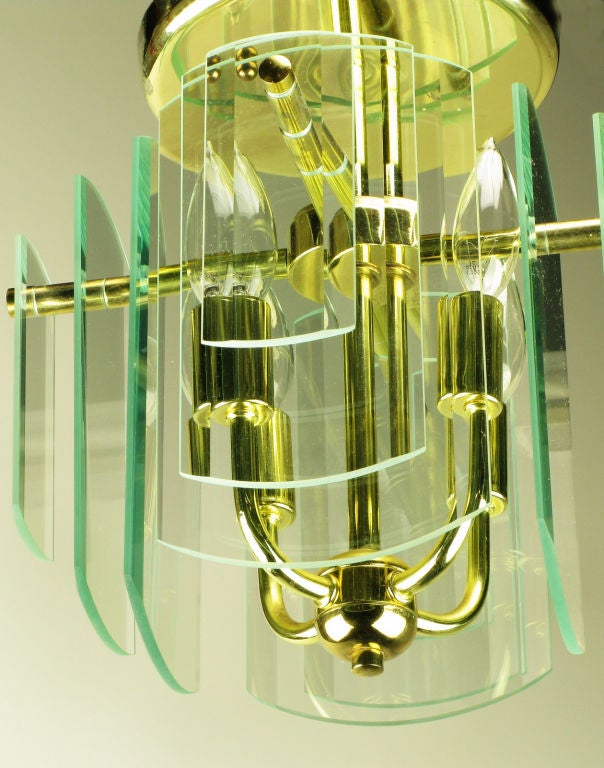 Pair Brass & Beveled Graduated Glass Ceiling Lights 1