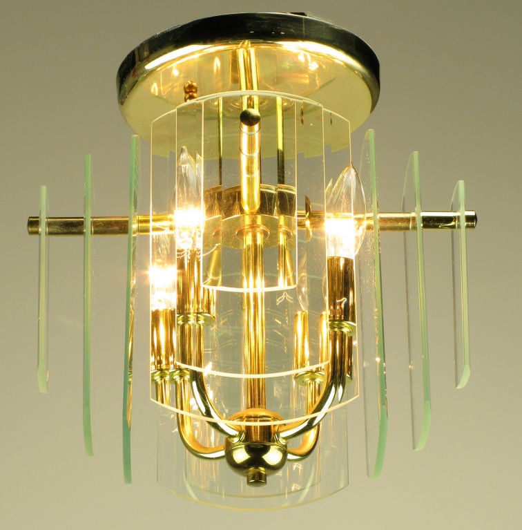 Late 20th Century Pair Brass & Beveled Graduated Glass Ceiling Lights