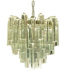 Venini Multi-Tiered Nickel Frame 
Clear Glass Chandelier