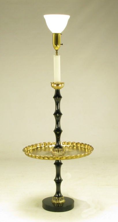 Moroccan  Etched Brass & Black Lacquer Floor Lamp