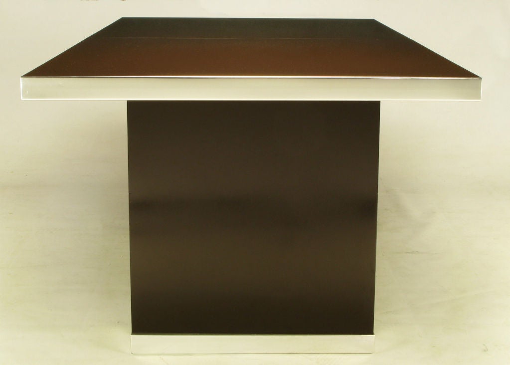 French Pierre Cardin Chrome & Dark Chocolate Brown Dining Table