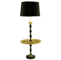 Moroccan  Etched Brass & Black Lacquer Floor Lamp