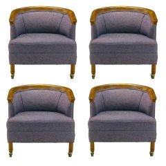 Retro Four Barrel Back Club Chairs In Lavender Slubbed Wool Upholstery