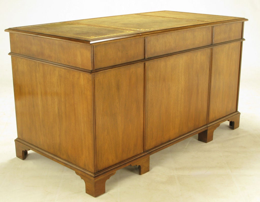 Mid-20th Century Baker Collectors Edition Walnut & Tooled Leather  Top Desk