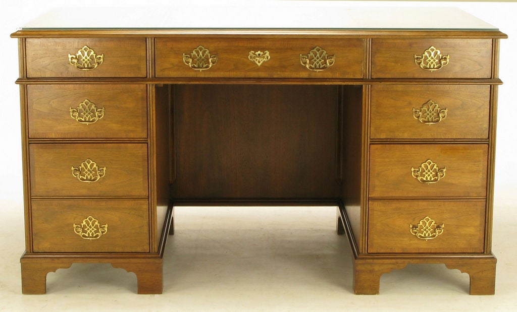 Baker Collectors Edition Walnut & Tooled Leather  Top Desk 1