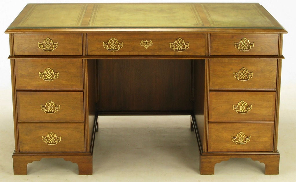 Baker Collectors Edition Walnut & Tooled Leather  Top Desk 2
