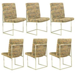 Set Of Six Milo Baughman Chrome & Upholstered Dining Chairs