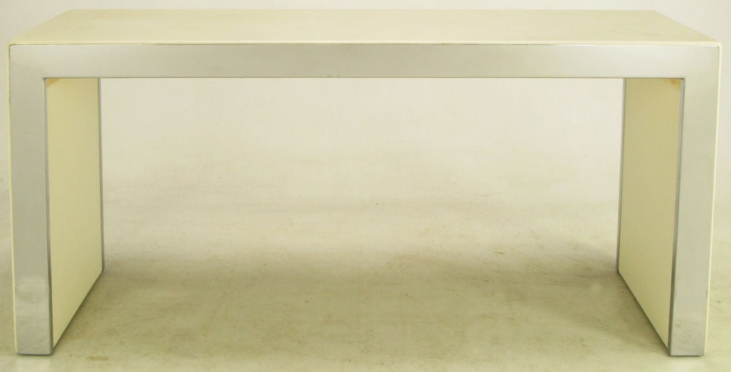 Italian Chrome & White Imitative Calfskin Console Table