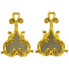 Pair Italian Rococo Gilt Double Lobe Mirrors