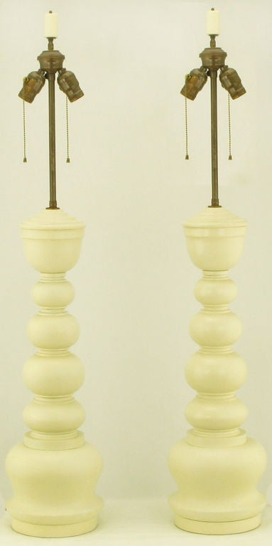 Pair James Mont Style Turned White Lacquer Table Lamps