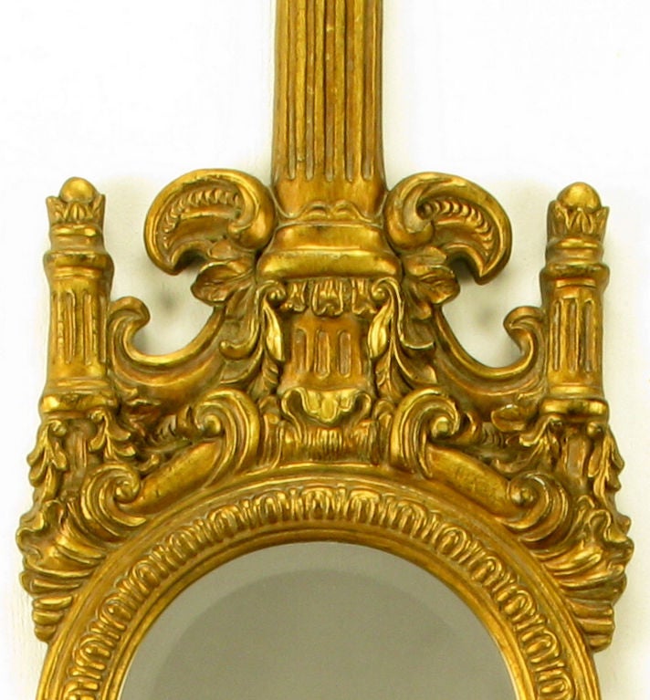 Mid-20th Century Tall Italian Rococo Gilt Carved Wood & Gesso Wall Mirror For Sale