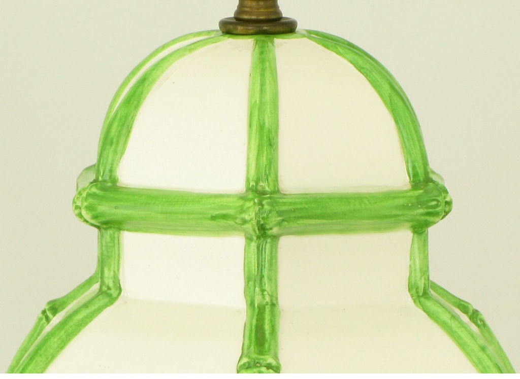 American Pair Frederick Cooper White & Celery Ginger Jar Table Lamps