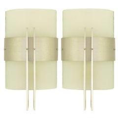George Kovacs Brushed Metal & Curved Glass Post Modern Sconces