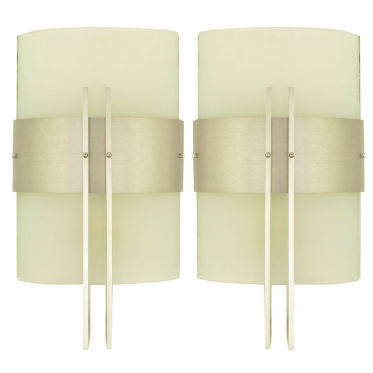 George Kovacs Brushed Metal and Curved Glass Post Modern Sconces at 1stdibs