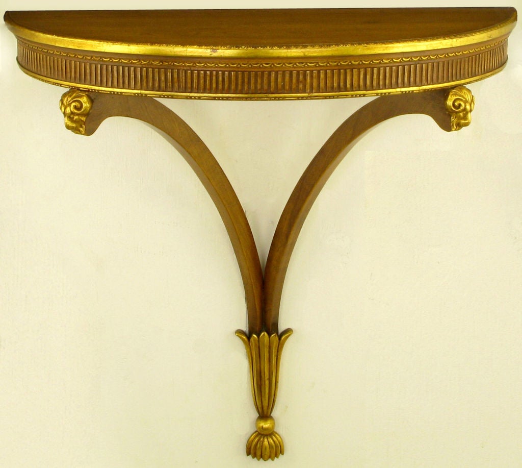 Rams Heads Parcel Gilt Demilune Regency Console Table
