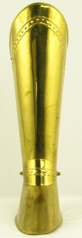 20th Century English Spurred Brass Knight's Boot Umbrella Stand