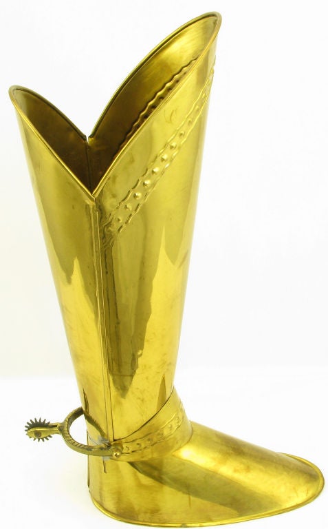 English Spurred Brass Knight's Boot Umbrella Stand 1