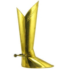 Antique English Spurred Brass Knight's Boot Umbrella Stand