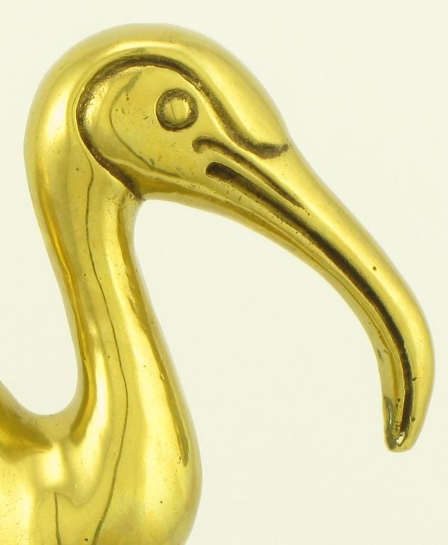 Solid Brass Ibis Atop Wood Base For Sale 2