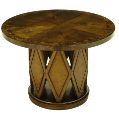 Used Burled & Figured Walnut End Table With Open Harlequin Base