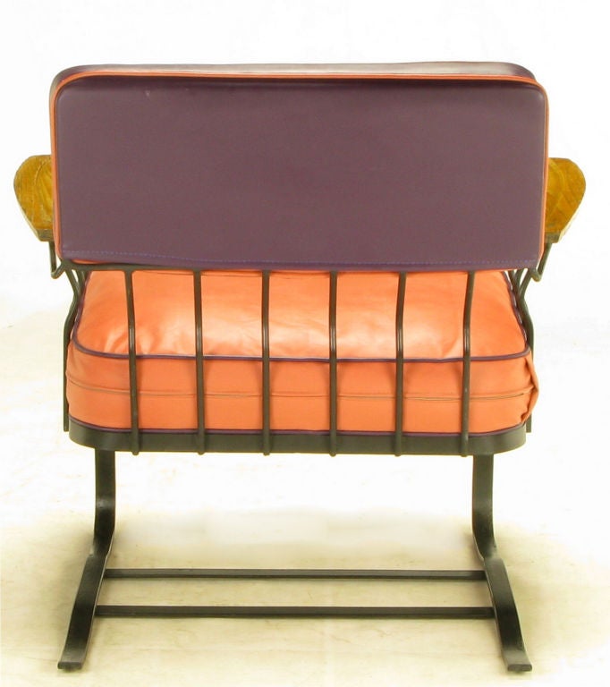 Mid-20th Century Pair Woodard Cantilevered Wrought Iron Lounge Chairs