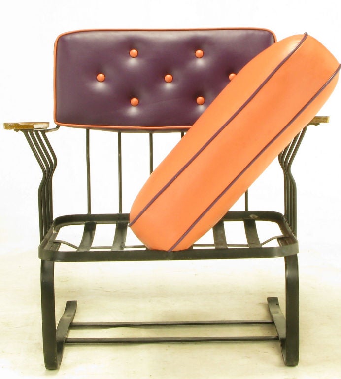 Pair Woodard Cantilevered Wrought Iron Lounge Chairs 2