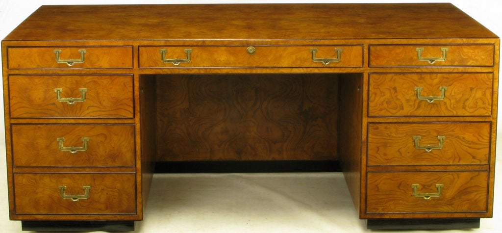 American John Widdicomb Burled Walnut Executive Campaign Desk