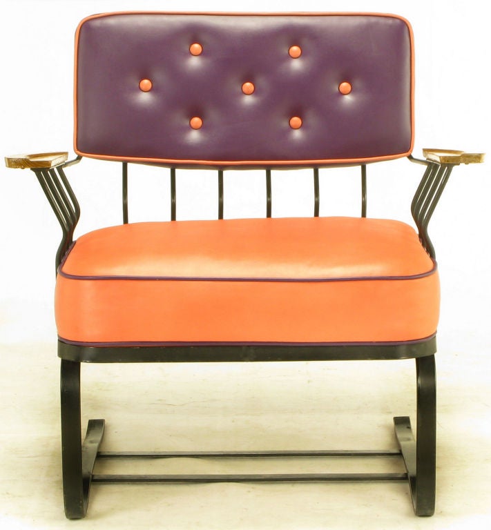 Pair Woodard Cantilevered Wrought Iron Lounge Chairs 4