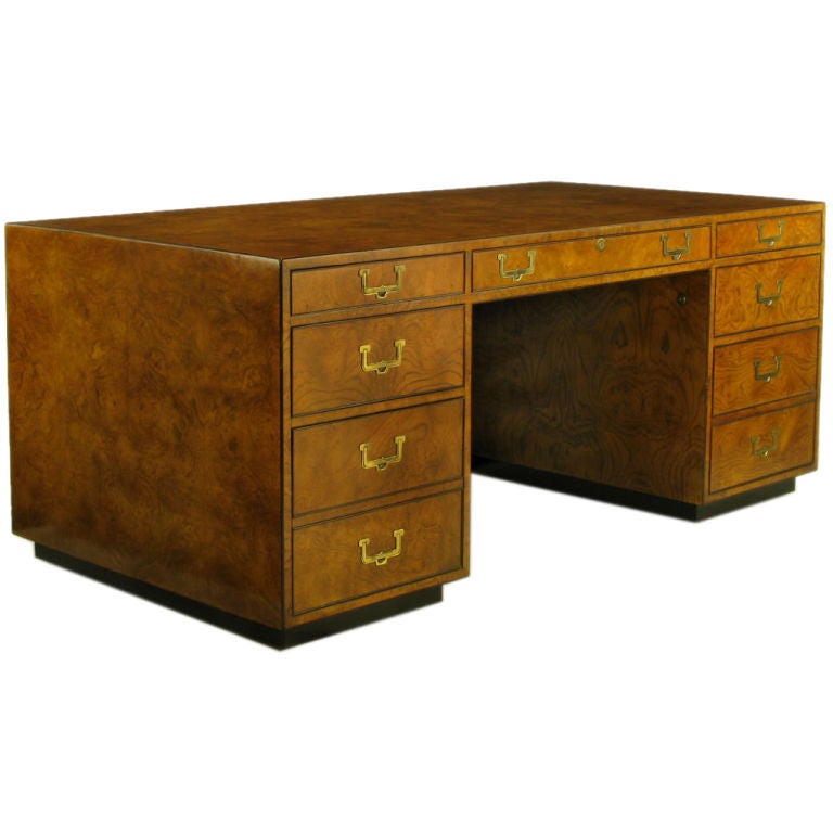 John Widdicomb Burled Walnut Executive Campaign Desk