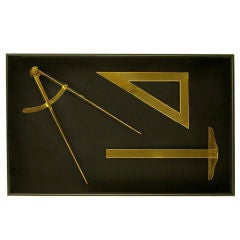 Used Brass Drafting Tools In Shadow Box Frame