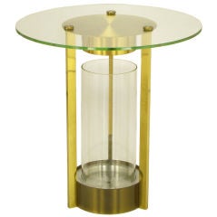Brass & Glass Column End Table Attributed To Dorothy Thorpe