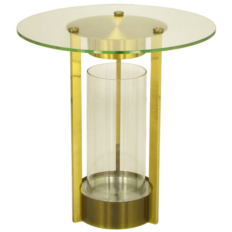 Brass 
Glass Column End Table Attributed To Dorothy Thorpe