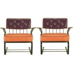 Pair Woodard Cantilevered Wrought Iron Lounge Chairs