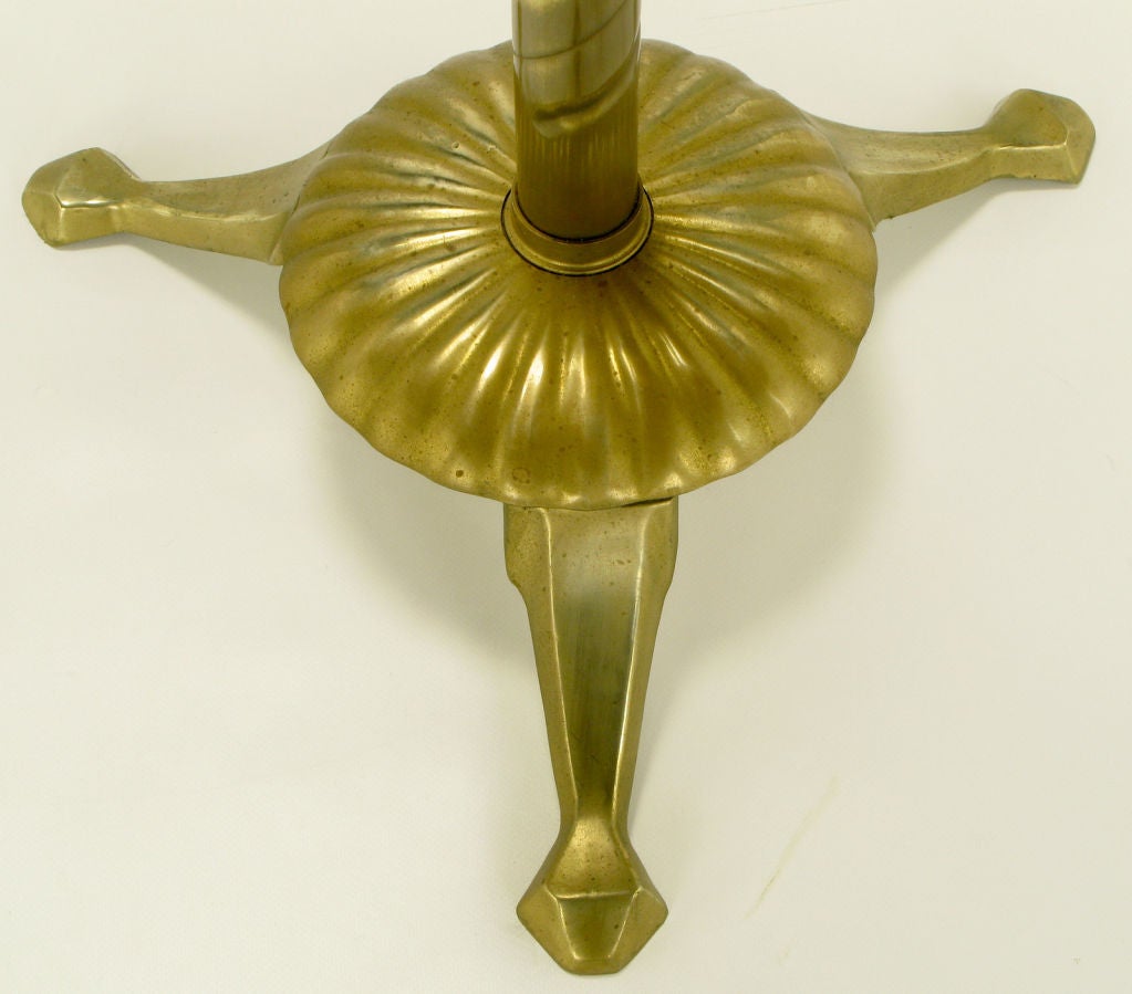 Mid-20th Century Spiral Brass Valet With Brass Ball Finial & Tray On Tripod Base For Sale