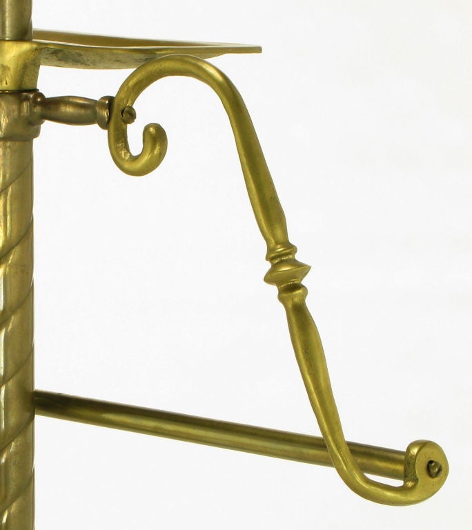 American Spiral Brass Valet With Brass Ball Finial & Tray On Tripod Base For Sale