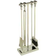 1970s Heavily Cast Chrome Fireplace Tool Set