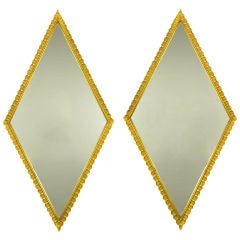 Pair 50" Tall Diamond-Shaped Gilt Framed Mirrors