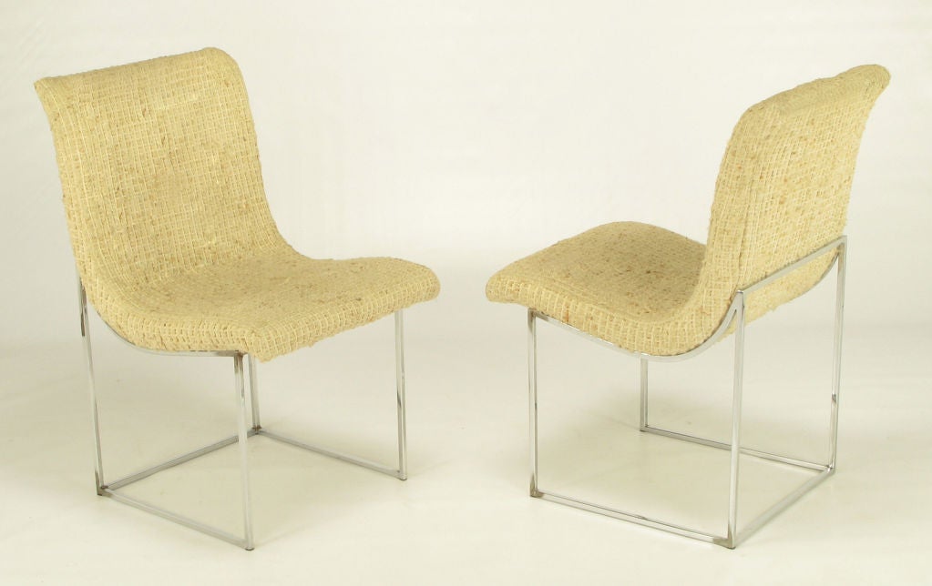 Set Four Chrome Milo Baughman Scoop Dining Chairs