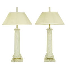 Pair Lucite, Murano Glass, And Brass Table Lamps
