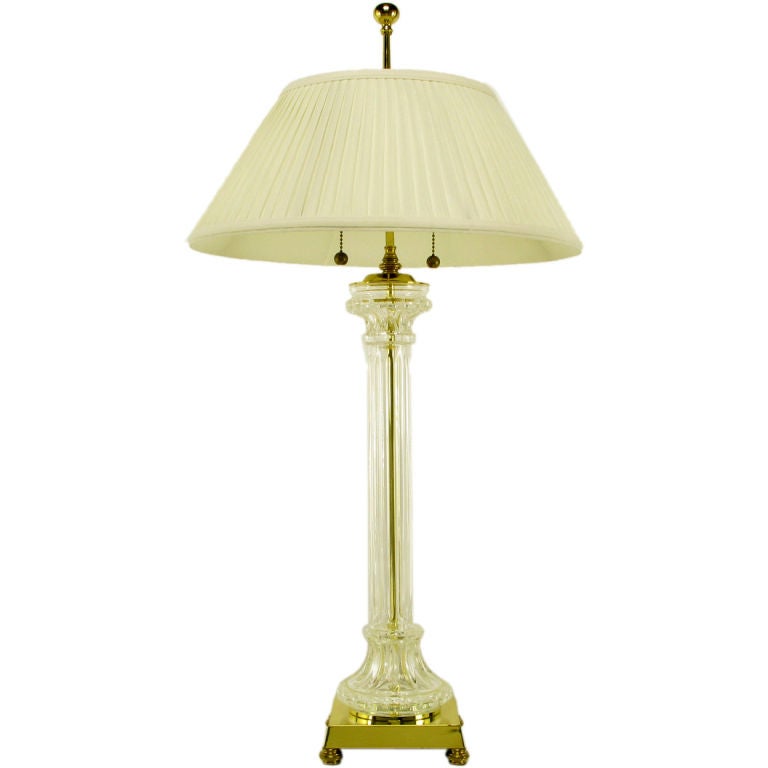 Regency Crystal Column and BrassTable Lamp For Sale at 1stdibs