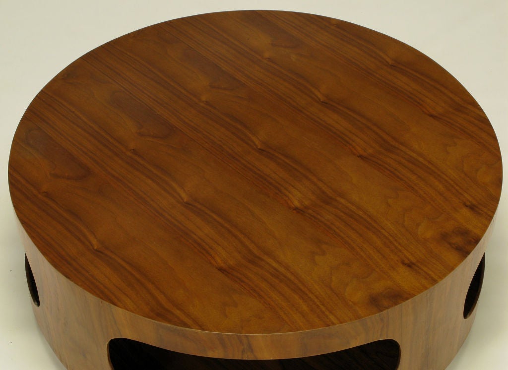 Bentwood Round Walnut Coffee Table With Four Racetrack Oval Openings