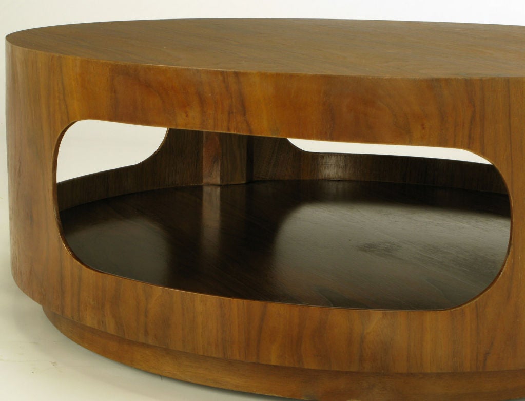 Round Walnut Coffee Table With Four Racetrack Oval Openings 1